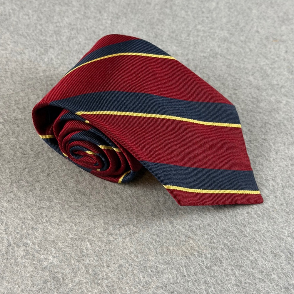 Vintage Polo Ralph Lauren Silk Tie Burgundy Red Navy Gold Repp Stripe USA 56x4"